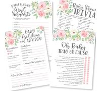 Hadley Designs Giochi per baby shower per 25 ospiti - Previsioni e consigli per bambini rosa floreale per neo genitori, gioco a quiz, Word Scramble, giochi per baby shower veri o falsi per ragazze