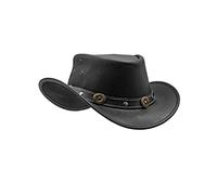 HADZAM Cappello da Cowboy Impermeabile in Pelle, Cappello da Cowboy per la Pioggia, Cappello in Pelle Resistente da Uomo, Colore Nero, Taglia XL