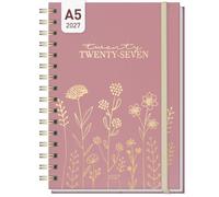Häfft® Agenda internazionale 2027 A5 inglese (+ IT/FR/ES) “Fine Flowers” | Calendario settimanale multilingue per tutti i momenti preferiti, con rilegatura a spirale, elastico e goffratura dorata