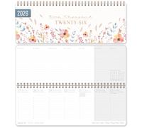 Häfft® Calendario da Scrivania da Tavolo Planner 2026 Orizzontale "Sweet Flowers" 1 Settimana 2 Pagine - 29,8 x 11,6 cm - Multilingue - Sostenibile e Rispettoso del Clima