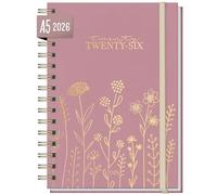 Häfft® Calendario internazionale 2026 A5 "Fine Flowers rosé" con rilegatura a spirale in: EN/FR/IT/ES - organizzatore personale, agenda di vita - sostenibile e rispettoso del clima