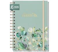 Häfft® Calendario internazionale 2026 A5 "Minty Leaves" con rilegatura a spirale in: EN/FR/IT/ES - organizzatore - sostenibile e climaticamente neutrale