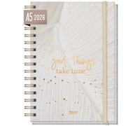 Häfft® Calendario internazionale 2026 A5 "Sparkling Leaf" con rilegatura a spirale in: EN/FR/IT/ES - organizzatore personale, agenda di vita - sostenibile e rispettoso del clima