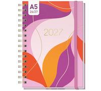 Häfft® Calendario internazionale ad anelli 2026/2027 A5 in inglese (+ IT/FR/ES) - 17 mesi: dal agosto 26 al dicembre 27 - planner settimanale con rilegatura a spirale "Color Love"