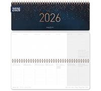 Häfft® Calendario Internazionale da tavolo 2026 orizzontale "Starry Night" 1 settimana 2 pagine - 29,8 x 11,6 cm - multilingue - sostenibile e rispettoso del clima