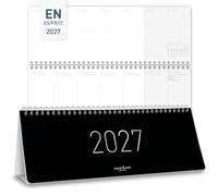 Häfft® Calendario Internazionale tavolo 2027 orizzontale "Black Edition" | In inglese (+ FR/IT/ES), calendario settimanale con supporto, festività e consigli pratici per la vita quotidiana