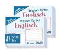 Häfft® Confezione da 2 schede di vocabolario A7 inglese con linee, 200 pezzi, con principio del semaforo - adatte alle scatole di apprendimento standard