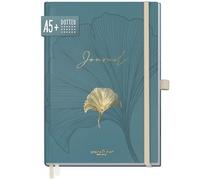 Häfft paper&you® Premium Journal A5 a puntini "Blue Ginkgo" | 188 pagine numerate con griglia a puntini e carta da 120 g/m² - ideale per diari, liste e appunti