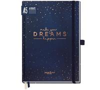 Häfft paper&you® Premium Journal A5 a puntini "Make your dreams happen" | 188 pagine numerate con griglia a puntini e carta da 120 g/m² - ideale per diari, liste e appunti