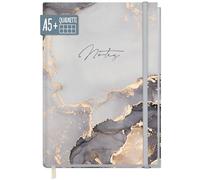 Häfft paper&you® Quaderno A5+ a quadretti Journal "Grey Marble" | Notebook con 156 pagine a quadretti e chiusura con elastico, carta da 100g/m² - per diario, appunti e liste creative