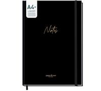 Häfft paper&you® Taccuino A4+ a righe "Black Edition" | 156 pagine a righe, carta da 100 g/m² e elastico - ideale come diario, per liste e appunti
