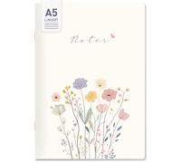 Häfft paper&you® Taccuino Classic A5 con linee per appunti Flower Joy | Ideale per la scuola e l'ufficio: 64 pagine a righe e numerate con carta da 90 g/m², copertina morbida e angoli arrotondati