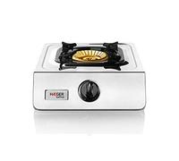 HAEGER SAFINE - Cucina a gas con tecnologia brevettata, accensione automatica PIEZO, doppio bruciatore in bronzo con 110 mm, corpo in INOX, piedini antiscivolo e base per grandi pentole