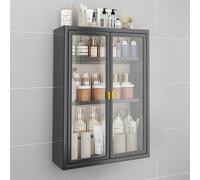 HängeschränkeArmadietto da Parete Mobiletto portamedicinali in Metallo di Alta qualità - Mobiletto portaoggetti da Parete per Bagno con Ante in Vetro - sopra Il WC per Bagno, Cucina e Lavanderia (NER