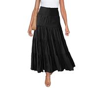 HAEOF Gonna lunga estiva da donna, stile boho, alla moda, con coulisse, elasticizzata, a vita alta, plissettata, a strati, linea ad A, da spiaggia, nero, S