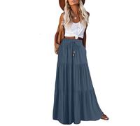 HAEOF Gonna Maxi Estiva da Donna Stile Boho Linea A Fluida con Volant a Balze Elastica Vita Alta da Spiaggia Lunga con Tasche, Grigio blu., XS
