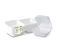 HÄPPY Scatole per hamburger 125 pezzi 15x15x7 cm bianche - espanso (XPS) - snack box, contenitori monouso con coperchio, box da asporto, contenitori per alimenti - food box per delivery e take-away