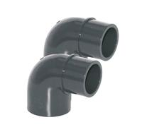 HAF® 2 raccordi in PVC con angolo di 90° ridotto, con manicotto adesivo da 63 mm x 50/63 mm, connettore angolare in PVC grigio U per tubi, tubi della piscina UVM | Qualità: Made in Europe.- Quantità