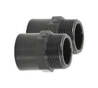 HAF® 2 raccordi in PVC con filettatura esterna da 50/63 mm x 1 1/2" | Manicotto di transizione in PVC grigio U per tubi, tubazioni o tubazioni della piscina | Qualità: Made in Europe - Quantità: 2