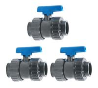 HAF® 3 valvole a sfera in PVC a 2 vie, manico blu con 2 manicotti adesivi da 63 mm, rubinetto di intercettazione in PVC grigio per tubi della piscina e tutte le tubazioni. Qualità: Made in Europe