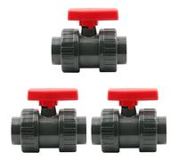 HAF® 3 valvole a sfera in PVC a 2 vie, manico rosso con 2 manicotti adesivi da 50 mm, rubinetto di intercettazione in PVC grigio per tubi della piscina e tutte le tubazioni. Qualità: Made in Europe