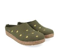 HAFLINGER CIABATTA IN FELTRO DI LANA CUORICINI MOSSO VERDE MUSCHIO