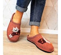 HAFLINGER CUCHO KUPFER MELE PANTOFOLE IN FELTRO DI LANA CON GATTO