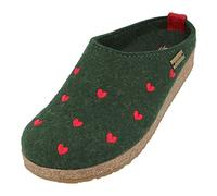 HAFLINGER Pantofole Donna Grizzly Cuoricini 741031, Numero:39 EU, Colore:Verde