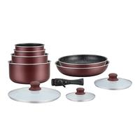HAGEN, Pentole con rivestimento in pietra, Manico rimovibile, 10 pezzi, Bordeaux, Rivestimento antiaderente, Tutti i bruciatori, induzione inclusa, HA04647