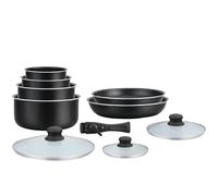 HAGEN, Pentole con rivestimento in pietra, Manico rimovibile, 10 pezzi, Nero, Rivestimento antiaderente, Tutti i bruciatori, induzione inclusa, HA04630