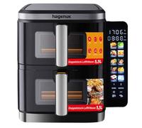 Hagenuk Friggitrice ad aria calda di alta qualità, 2 × 5,5 l, con finestra di visualizzazione, 10 programmi, inserto per barbecue, display touchscreen, funzione Sync-Match, 2800 W, modello DAF 2800.12