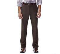 Haggar ECLO Stria - Pantaloni da Uomo con Vita espandibile, con Parte Anteriore Piatta, Marrone, W34 / L32