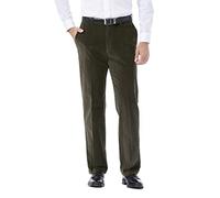 Haggar Men's 21 Wale Stretch Corduroy Expandable Waist Classic Fit Plain Front Pant, Military Green, 38x32