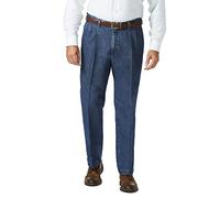 Haggar Men's Big And Tall B&t Stretch Denim Expandable Classic Fit Pleat Front Pant, Medium Blue, 48Wx32L