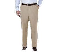 Haggar Men's Big and Tall Premium No Iron Heather Classic Fit Expandable Waist Plain Front Pant, Sand, 46Wx30L