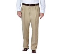 Haggar Men's Big-Tall Cool 18 Gabardine Hidden Expandable Waist Pleat Front Pant, British Khaki, 54x34