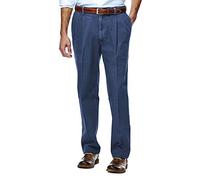 Haggar Men's Big,Tall Hidden Expandable Waistband Denim Pleat Front Pant,Light Stone,52x34