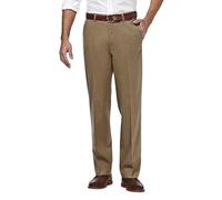 Haggar Men's Classic Fit Flat-Front Hidden Expandable Waistband Premium No Iron Khaki, 32W x 32L - British Khaki