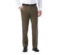 Haggar Men's Classic Fit Flat-Front Hidden Expandable Waistband Premium No Iron Khaki, 34W x 32L - Toast