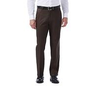 Haggar Men's Classic Fit Flat-Front Hidden Expandable Waistband Premium No Iron Khaki, 36W x 30L - Chocolate