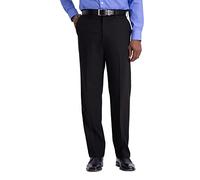 Haggar Mens Classic Fit Flat Front Solid Stretch Dress Pants, Black, 34W x 32L US