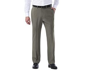 Haggar Men's ECLO Stria Expandable Waist Plain Front Dress Pant, Heather Grey, 40x31