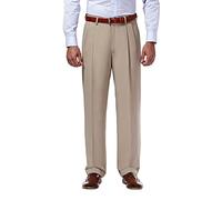 Haggar Men's Mynx Gabardine Hidden Expandable Waist Pleat Front Dress Pant,Tan,34x32