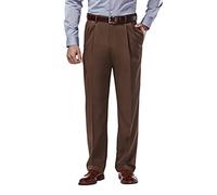 Haggar Men's Mynx Gabardine Hidden Expandable Waist Pleated Dress Pant,Oak,36x34