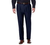 Haggar Men's Premium Comfort Classic Fit Pleat Expandable Waist Pant, Blue, 40Wx30L