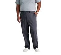 Haggar Men's Premium No Iron Classic Fit Expandable Waist Pleat Front Pant, Dark Grey, 44x29