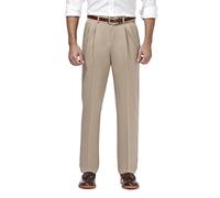 Haggar Men's Premium No Iron Classic Fit Expandable Waist Pleat Front Pant, Sand, 40x30
