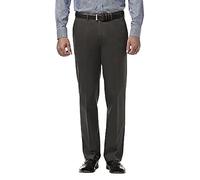 Haggar Men's Premium No Iron Straight Fit Invisible Flex Waist Plain Front Pant, Dark Grey, 34x32