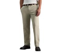 Haggar Men's Premium No Iron Straight Fit Invisible Flex Waist Plain Front Pant, Sand, 36x34