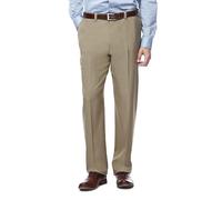 Haggar Men's Repreve Stria Hidden Expandable Waist Plain Front Dress Pant, Taupe,34x32